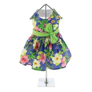 Blue Lagoon Hawaiian Hibiscus Dog Dress with Match